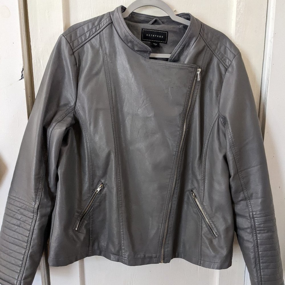 Metaphor Slate Grey Vegan Faux Leather Moto Jacket 1X